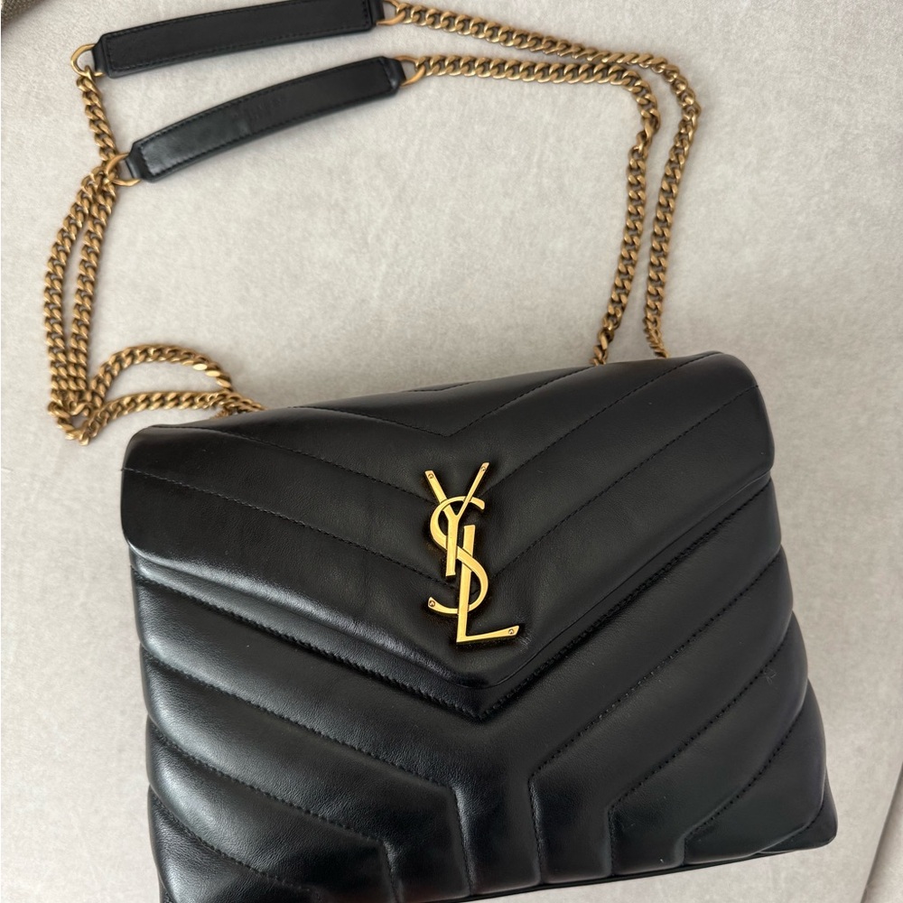 Yves Saint Laurent Black Quilted Shoulder Bag with Gold Chain